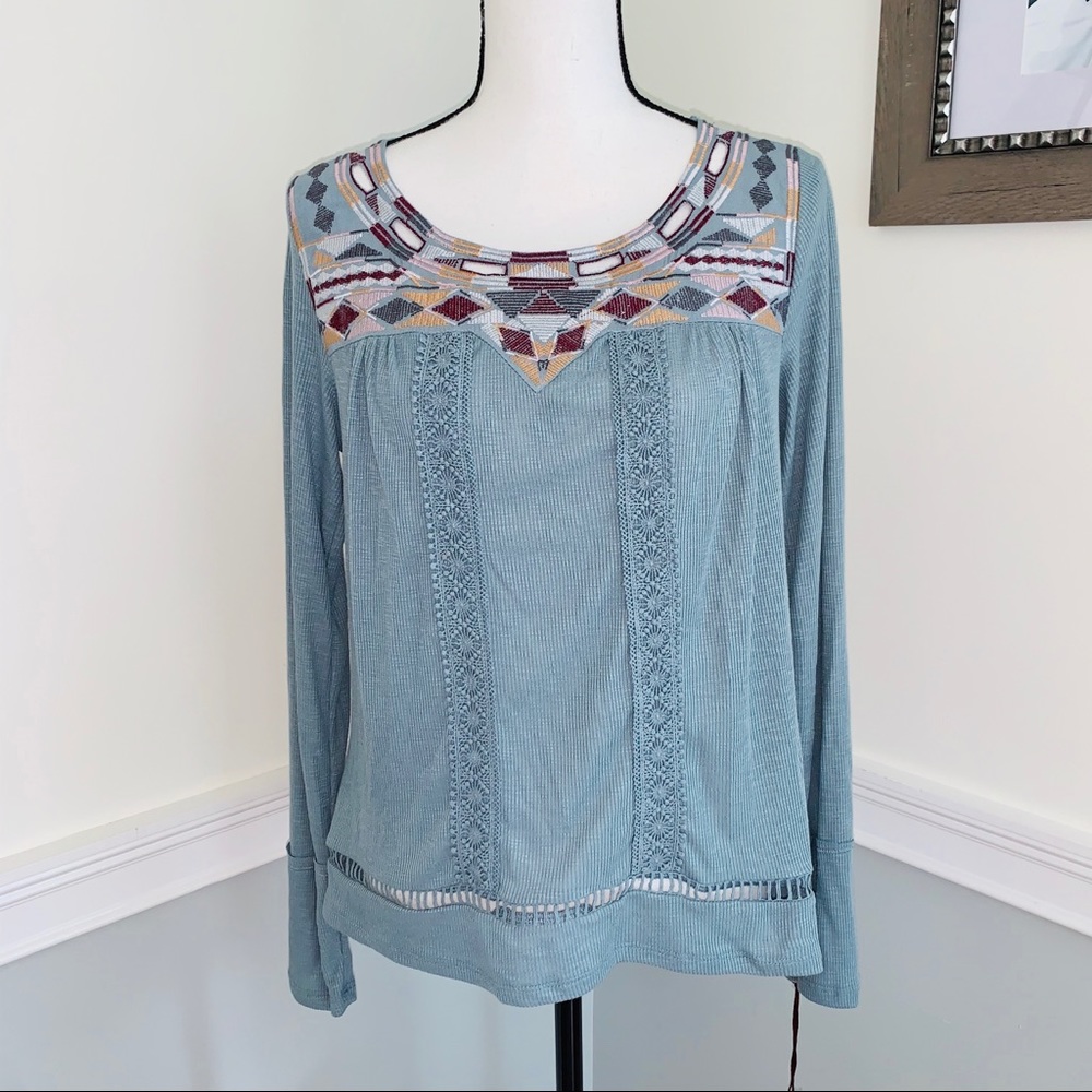 Knox Rose Boho Blue Long Sleeved Shirt